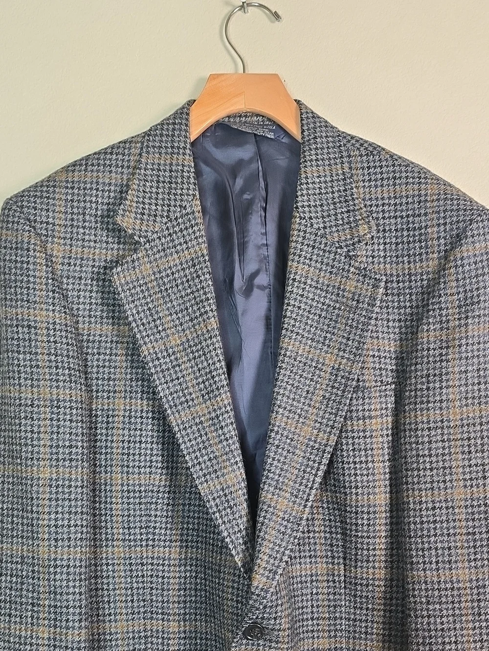 Vintage Lands' End Navy and Brown Plaid  Wool/ Alpaca Blend  Blazer Size 40R